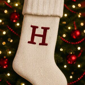 Cream Knit Monogram Stocking – Letter H – Holiday Christmas Decor NWT